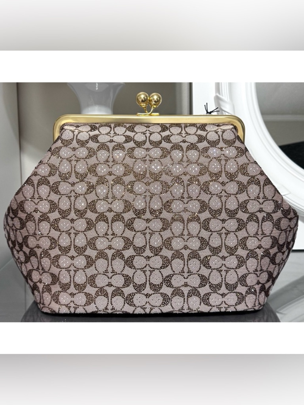 COACH Large Kisslock Frame Bag In Crystal Signature Jacquard - Picture 3 of 14